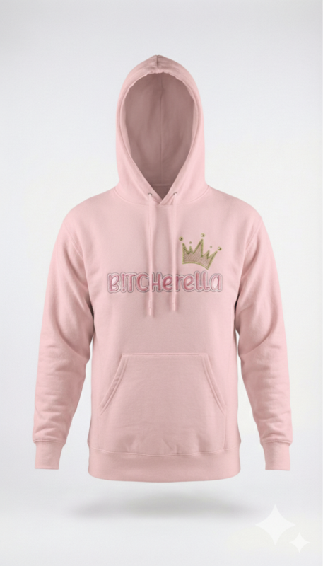BLUZA Z HAFTEM 3D BITCHERELLA z kapturem RÓŻOWA
