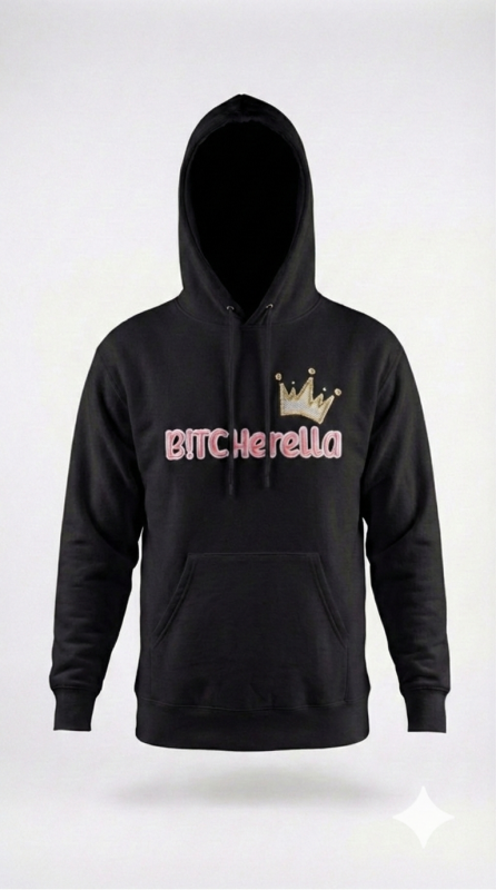 BLUZA Z HAFTEM 3D BITCHERELLA z kapturem CZARNA
